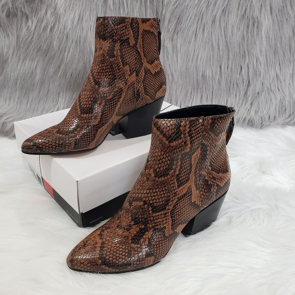 Dolce Vita NIB Coltyn caramel snake print leather heeled ankle boots
